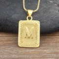 Men gold initial letter pendant necklace hip hop stainless steel square chain jewelry gift - M