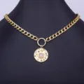 Collana con catena spessa placcata in oro con ciondolo celestiale malocchio e zirconi colorati. - Collana Piastra Rotonda Malocchio Zirconia Colorata (N584)