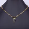Collana Con Catena Paperclip Placcata In Oro 18K E Ciondolo Cuore In Zirconia Nera - Collana Ciondolo Cuore Pavé Nero (N573)