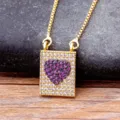 Collier pendentif cadenas plaqué or avec des zircons colorés en forme de cœur pour femmes - Violet