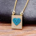 Collier pendentif cadenas cœur en zircons plaqué or bijoux tendance mode clavicule - Bleu clair