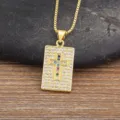 18k gold plated rectangular cross pendant necklace with sparkling cubic zirconia stones. - Rectangular Pave Cross Style (N875)