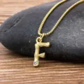 Gold bamboo letter F pendant necklace with box chain and tiny rhinestone for women. - Letter F