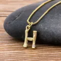 Gold Plated Letter H Bamboo Pendant Necklace Minimalist Initial Jewelry For Women Daily Wear - Letter H