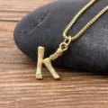 Gold plated 18k bamboo letter K initial necklace minimalist fashion dainty pendant jewelry - Letter K