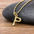 18k gold plated initial letter P pendant necklace with bamboo design and tiny crystal accent. - Letter P