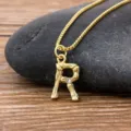 Gold plated bamboo letter R pendant necklace minimalist initial jewelry for women daily wear. - Letter R