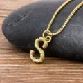 18K Gold Plated Bamboo Letter S Pendant Necklace Minimalist Alphabet Jewelry Gift for Women - Letter S