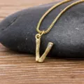 18k gold plated letter v pendant necklace minimalist hammered texture jewelry for women daily wear - Letter V