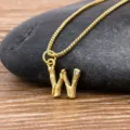Minimalist letter W pendant necklace featuring 18k gold plated textured bamboo design. - Letter W
