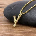 Gold Plated Letter Y Initial Pendant Necklace Minimalist Bamboo Style Fashion Jewelry - Letter Y