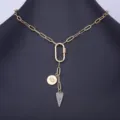 Collana con catena a graffetta dorata con moschettone, occhio malvagio e ciondolo a cuore. - Collana a Y Multi-Ciondolo Sole Occhio Cuore (N586)