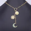 Collana con ciondolo luna cristallo zircone classico rilievo placcato oro gioielli rétro - Collana a Y Rétro Sole Luna Stella (N587)