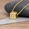Gold Plated Zirconia Letter N Square Pendant Necklace, Stylish Alphabet Jewelry for Women - Letter N