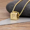 Gold plated cubic zirconia letter P pendant necklace for women, dainty square cube jewelry. - Letter P