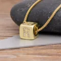 Gold-plated cube letter R pendant necklace with sparkling cubic zirconia stones for women - Letter R