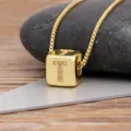 Gold-plated brass cubic letter T pendant necklace sparkling zirconia stones stylish. - Letter T