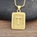 Gold stainless steel letter T pendant necklace with box chain for men hip hop jewelry - Letter T