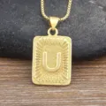 Gold tone initial U letter pendant necklace with box chain for hip hop style daily wear - Letter U