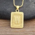 Gold-plated letter W pendant necklace with box chain, vintage initial jewelry for men. - Letter W