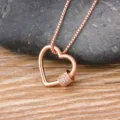 Collier pendentif mousqueton cœur en or rose avec pierres zircon pour bijoux DIY - Or rose