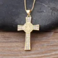 Gold plated cross pendant necklace with sparkling cubic zirconia stones for women elegant style. - St. Benedict Medal Cross Style (N260)