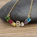 Gold plated alphabet B necklace with multicolored cubic zirconia gemstones for women daily wear. - Letter B