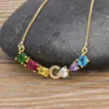 Gold-plated letter C multi-color gemstone box chain necklace, elegant ins style jewelry. - Letter C