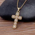 Gold Plated Zircon Cross Pendant Necklace for Women Elegant Fashion Jewelry Gift - Square Zirconia Cross Style (N317)