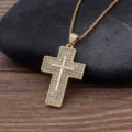 Gold cross pendant necklace with sparkling cubic zirconia pavé stones for charming women. - Full Zirconia Cross Style (N318)