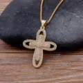 Gold plated zircon cross pendant necklace for women, elegant fashion clavicle chain jewelry. - Colored Pave Necklace Style (N319)