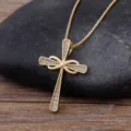 Elegant gold cross pendant necklace with sparkly zircon stones, stylish variant jewelry for women. - Women's Zirconia Clavicle Chain Style (N320)