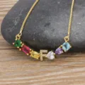 Gold Plated Colorful Zirconia Letter F Pendant Box Chain Necklace Jewelry Variant - Letter F