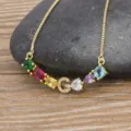 Gold plated colorful gemstone initial letter G necklace micro pave zircon chain women - Letter G