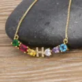 Gold plated colorful cubic zirconia letter H pendant necklace fashion jewelry for women - Letter H