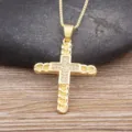 Gold cross pendant necklace with sparkling cubic zirconia stones, elegant clavicle chain for women. - White Pave Zirconia Necklace Style (N730)