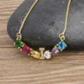 Gold plated brass initial letter necklace featuring colorful cubic zirconia and gemstone pendants. - Letter I