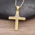 Gold plated cross pendant necklace with hamsa hand zirconia stones elegant clavicle chain for women - Hamsa Hand Cross Style (N731)