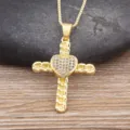Gold plated cross necklace with heart cubic zirconia pendant for women daily chic wear. - Colorful Heart Cross Style (N734)