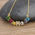 Gold Plated Letter M Initial Necklace with Colorful Cubic Zirconia Stones for Women - M