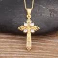 Gold Plated Cross Zircon Pendant Necklace for Women Elegant Clavicle Chain Jewelry - Corpus Christi Zirconia Style (N735)