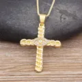 Gold cross pendant necklace with sparkling zirconia evil eye design, elegant clavicle chain. - Evil Eye Cross Style (N736)