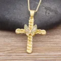Gold Cross Butterfly Pendant Necklace Zirconia Clavicle Chain Jewelry for Women - Butterfly Zirconia Cross Style (N737)