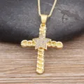 Gold Plated Cross Pendant Necklace with Zircon Star Choker for Women Trendy Jewelry - Star Colored Zirconia Style (N738)