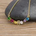 Gold-plated colorful zircon letter R slider necklace, adjustable clavicle chain fashion - Letter R