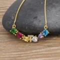 Gold-plated colorful zirconia gemstone initial letter T pendant clavicle chain for women. - Letter T