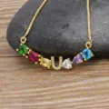 Gold plated multi-color zircon letter U pendant necklace elegant jewelry gift for women - Letter U