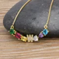 Gold plated letter W necklace with multi-color cubic zirconia pendant, elegant clavicle chain. - Letter W