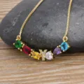 Gold plated brass necklace with colorful cubic zirconia and alphabet pendant for women trendy. - Letter Y
