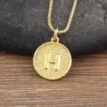 Minimalist 18k gold plated cubic zirconia letter H round pendant necklace for women - Letter H